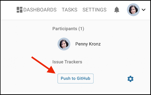 Screenshot of issue tracking with a button that reads Push to GitHub