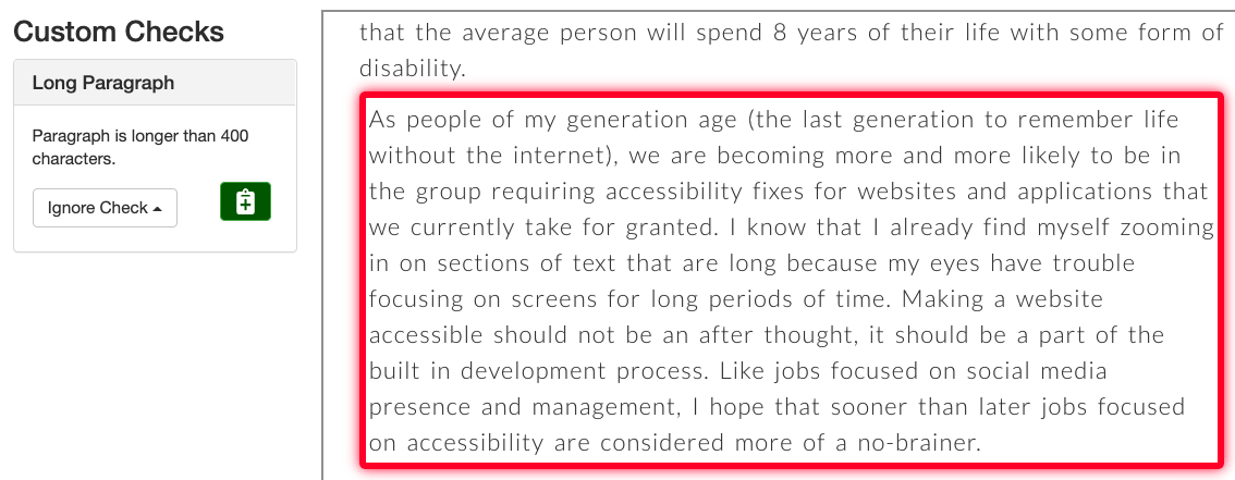 Screen shot of a long paragraph being highlighted with a red border in the DubBot interface