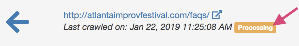 Screen shot of processing status