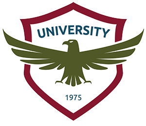 The University emblem with a representation of our mascot, the Spanish Imperial Eagle, and our founding year of 1975.