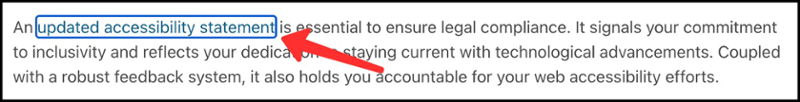 In this screenshot, tab focus is on a link with discernible text that reads "updated accessibility statement"