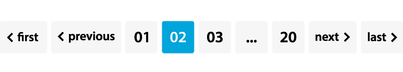 Pagination that includes the word first at the most left end and the word last on the most right end.
