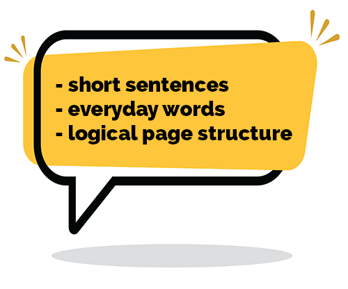 short sentences, everyday words, logical page structure